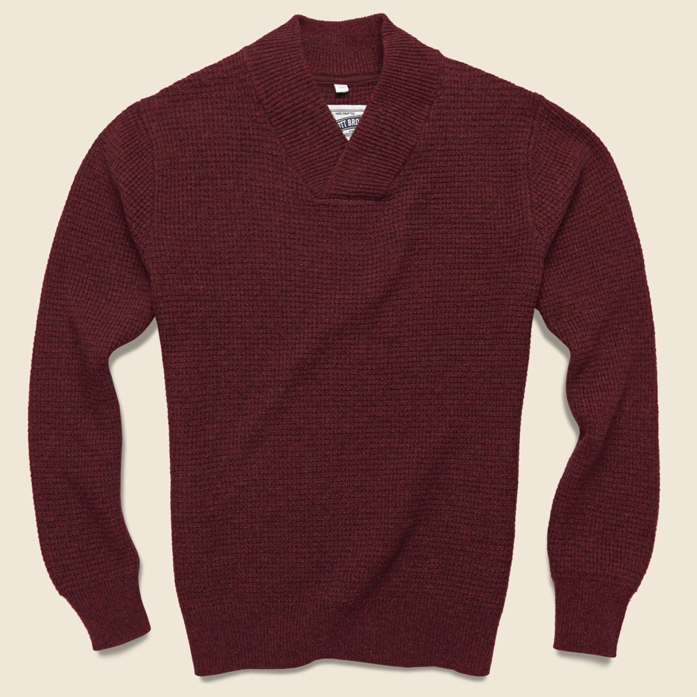 Schott Bros Sweater wool waffle knit shawl collar pullover burgundy size X-large